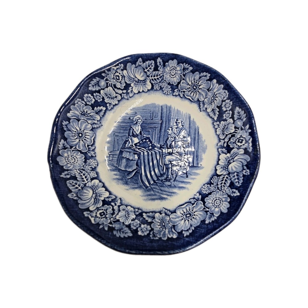 Liberty Blue Historical Colonial Scenes Berry Bowl 5" Betsy Ross Blue White